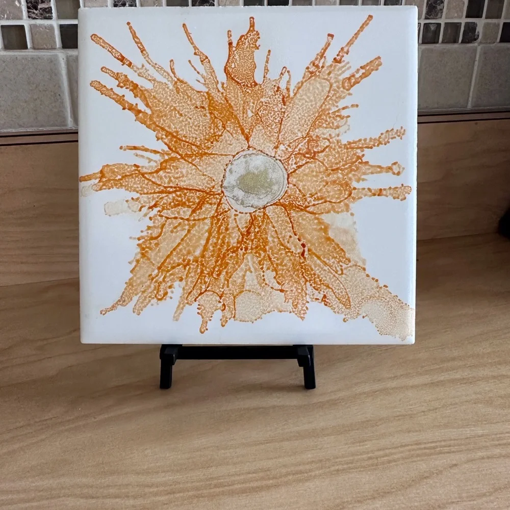 Hand crafted original alcohol ink painting on ceramic tile
